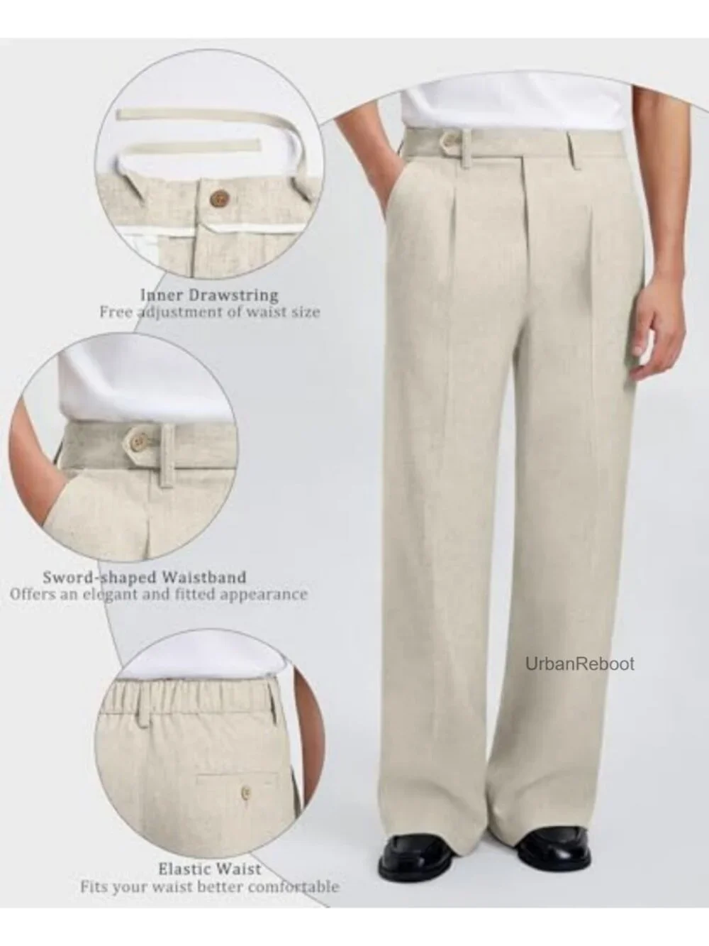 Mens Linen Casual Dress Pants Baggy Pleated Old Money Wide Leg Slacks Relaxed